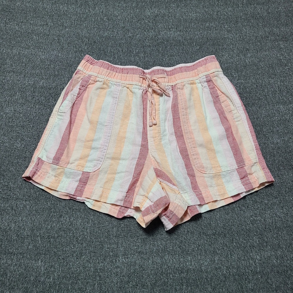 Gap Striped Linen Blend Drawstring Waist Shorts Peach Pink White Size S